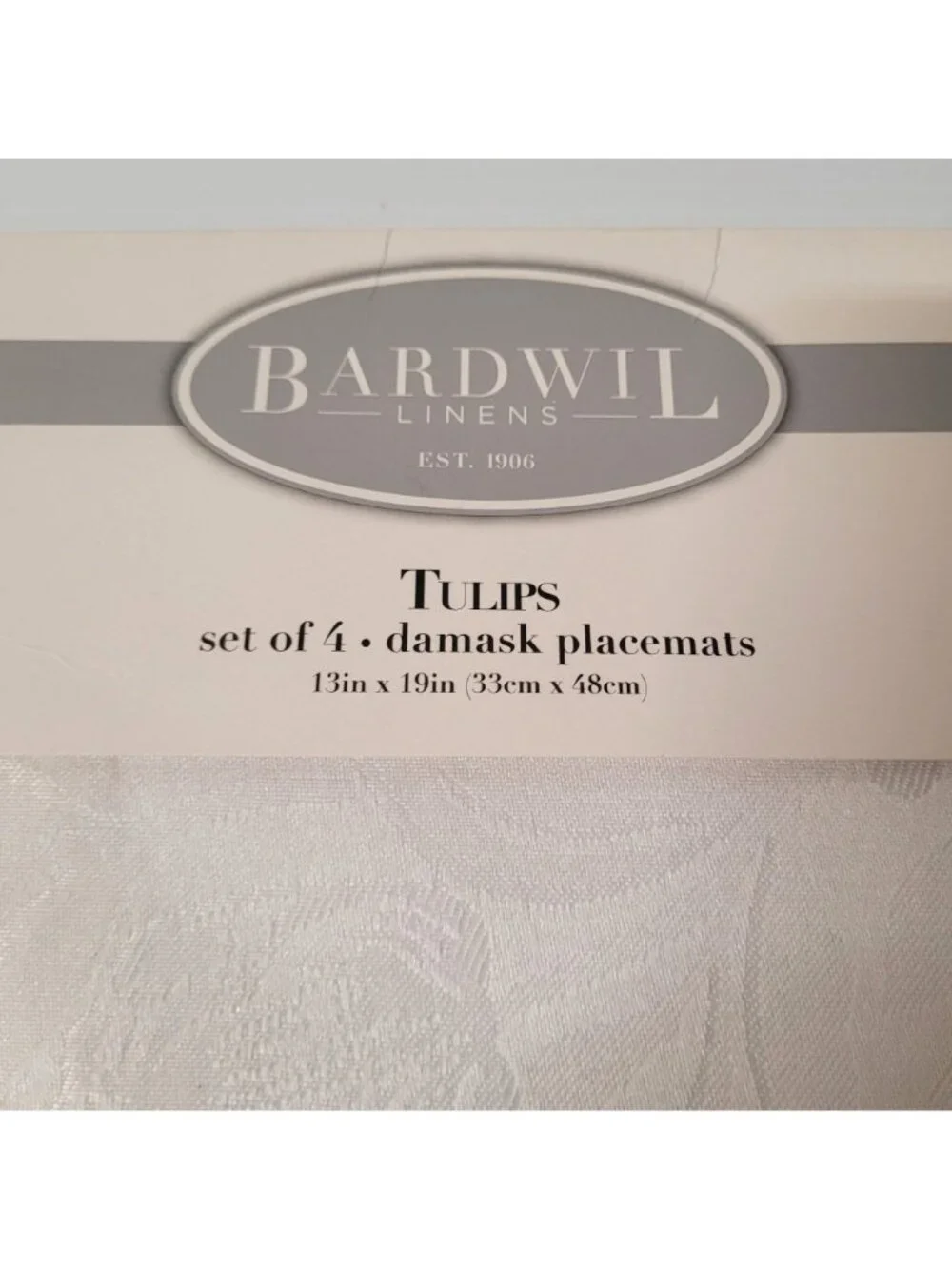 Bardwil Linens Tulips Damask Placemats & Napkins Set Of 4 White New